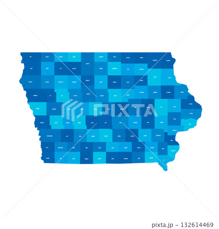 Iowa, IA - detailed political map of US state. Administrative map divided into counties. Blue map with county name labels. Vector illustration 132614469