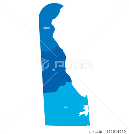 Delaware, DE - detailed political map of US state. Administrative map divided into counties. Blue map with county name labels. Vector illustration Delaware, DE - detailed political map of US state. Administrative map divided into counties. Blue map with county name labels. Vector illustration 132614480