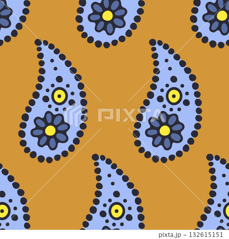 Hand drawn intricate Paisley seamless pattern on orange background Hand drawn intricate Paisley seamless pattern on orange background 132615151