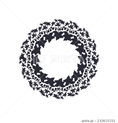 Hand drawn line art canary islands flowers tenerife nightshade wreath black silhouette. Card template with cute monochrome floral frame 132615152