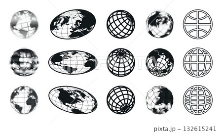 Y2k Earth planet icons set isolated on white 132615241