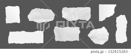Crumpled torn paper pieces set on transparent Crumpled torn paper pieces set on transparent 132615263