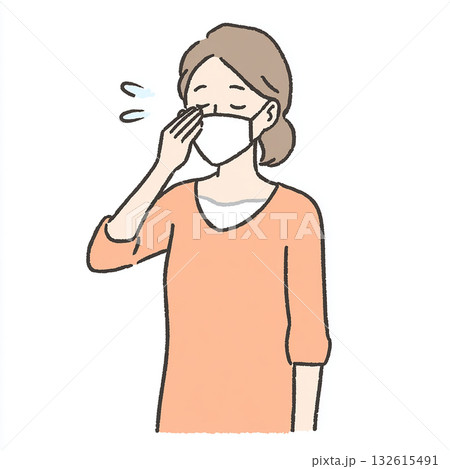 頭痛や発熱の症状を持つ女性のアイコンイラスト 頭痛や発熱の症状を持つ女性のアイコンイラスト 132615491