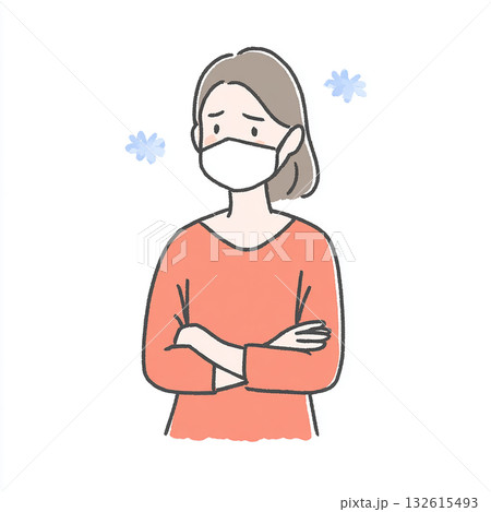 健康管理：体調不良で困っている女性の白バックイラスト 132615493