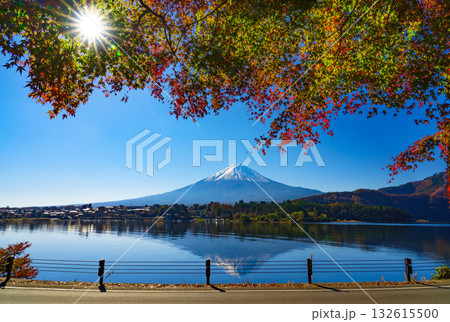 Mountain fuji with red maple in Autumn, Kawaguchiko Lake, Japan Mountain fuji with red maple in Autumn, Kawaguchiko Lake, Japan 132615500