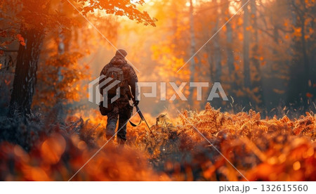 A man hikes through a leafcovered forest floor in a woodland ecoregion 132615560
