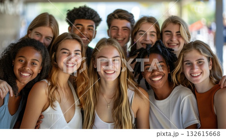 a group of young people are posing for a picture together and smiling 132615668