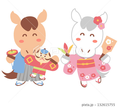 お正月を過ごす馬のイラスト 132615755