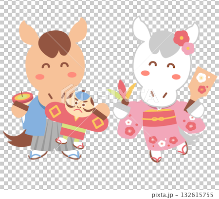 お正月を過ごす馬のイラスト 132615755