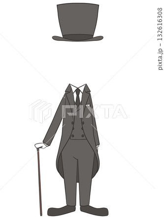 紳士の正装イラスト・モーニングコートとシルクハットの男性 132616308