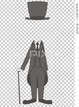 紳士の正装イラスト・モーニングコートとシルクハットの男性 132616308