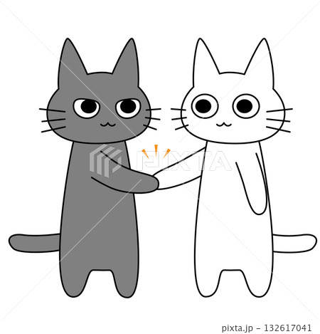 握手する白猫とグレー猫のかわいいキャラクターイラスト|猫,ネコ,握手,協力,友情,パートナー 握手する白猫とグレー猫のかわいいキャラクターイラスト|猫,ネコ,握手,協力,友情,パートナー 132617041