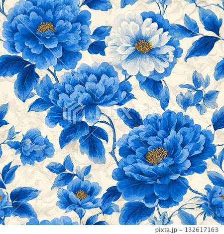 和風・中国風の装飾的な背景:青い牡丹と金色(黄色)のアクセント 和風・中国風の装飾的な背景:青い牡丹と金色(黄色)のアクセント 132617163