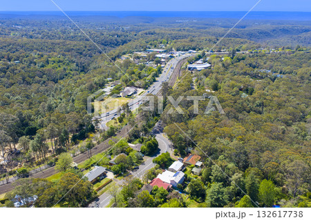 Aerial view of houses in the Blue Mountains town in Springwood Aerial view of houses in the Blue Mountains town in Springwood 132617738