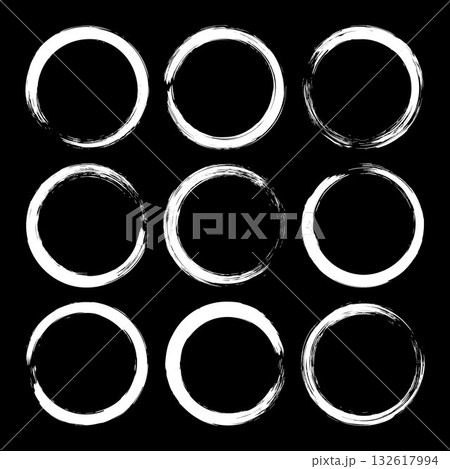 Grunge circles, brush strokes, lines, ink smudges, hand-drawn scribble shapes. Handmade sketchy marks, acrylic stains, charcoal streaks. Paint textures, dry brush effect. Vector illustration 132617994