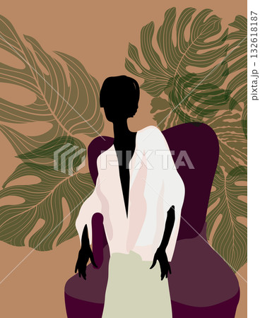 Woman sitting over Garden background. Woman sitting over Garden background. 132618187