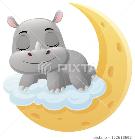 Cute rhino cartoon sleeping on the moon 132618699