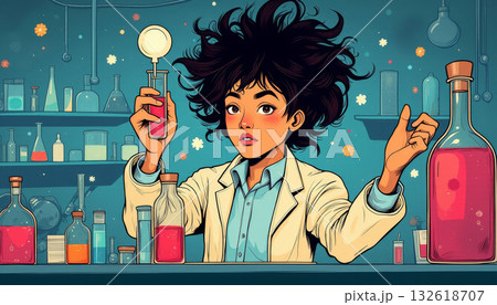 Talented girl scientist conducts an experiment for the sake of science. woman in a scientific laboratory 132618707
