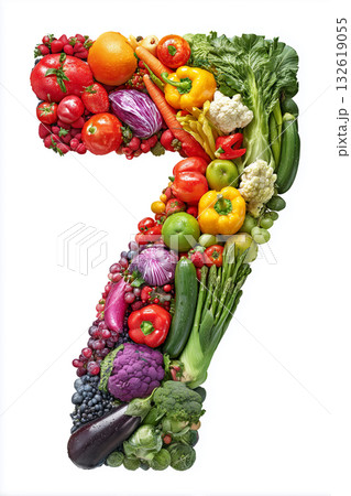 Colorful arrangement of vegetables shaped like the number seven Colorful arrangement of vegetables shaped like the number seven 132619055