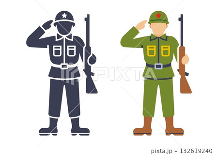 Dark icon of a soldier saluting. 132619240