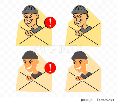 Letter, envelope, phishing, spam and scam, graphic design. Internet fraudster, criminal, deception and data theft, vector design and illustration 132620234