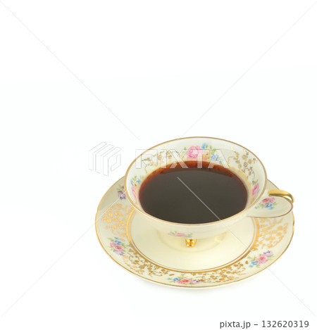 Antique Porcelain Teacup and Saucer with Gold Trim and Floral Design Antique Porcelain Teacup and Saucer with Gold Trim and Floral Design 132620319