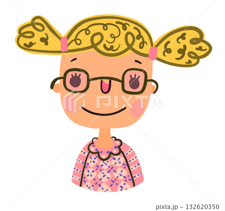 Hand painted cartoon vector girl with blond hair, cute child face portrait for kids school designs, activities and education topics 132620350