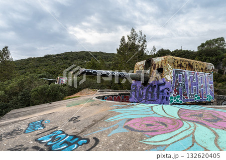 Troia , Portugal - Mar 01, 2025: 7th Battery of the Outao Coastal Artillery Regiment in Troia, Portugal. 132620405