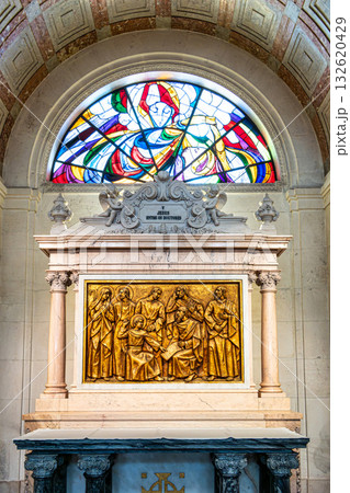 Fatima, Portugal - Mar 10, 2025: Interior of Sanctuary of Fatima, Portugal. Basilica of Our Lady of the Rosary Fatima, Portugal - Mar 10, 2025: Interior of Sanctuary of Fatima, Portugal. Basilica of Our Lady of the Rosary 132620429