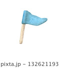 blue flag, hand-drawn in watercolor on an isolated white background, are suitable for creating compositions, decorating postcards, invitations, organizing holidays, competitions, gift packaging. 132621193