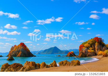 渥美半島　赤羽根ロングビーチと日出の石門　紅葉 132621803