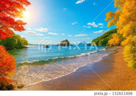 渥美半島　赤羽根ロングビーチと日出の石門　紅葉 132621806