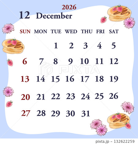 2026年12月のカレンダー 日曜日始まり 2026年12月のカレンダー 日曜日始まり 132622259