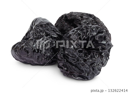 Prunes isolated on white background, heap of dried plums 132622414