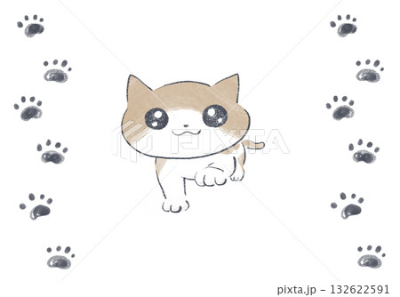 歩き始める猫のかわいい手描き風イラスト素材 132622591