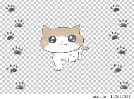 歩き始める猫のかわいい手描き風イラスト素材 132622591