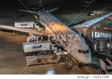 夜の羽田空港 駐機中の飛行機 東京都大田区 夜の羽田空港 駐機中の飛行機 東京都大田区 132622596