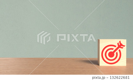 The Red Target on Wood cube for Business concept 3d Rendering. 132622681