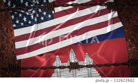 The America  and Cambodia  flag for Background concept 3d rendering. 132622682