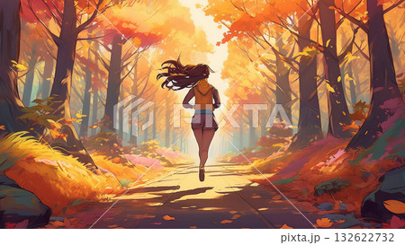 紅葉した森を散策する人 紅葉した森を散策する人 132622732