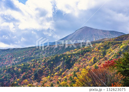 秋の磐梯吾妻スカイライン　吾妻小富士と紅葉　福島県福島市 132623075
