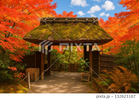 祇王寺 門 苔 紅葉 祇王寺 門 苔 紅葉 132623187