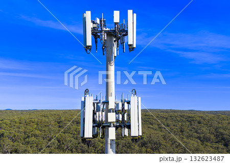 Aerial view of the top section of a Cellular Tower Aerial view of the top section of a Cellular Tower 132623487
