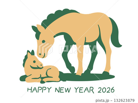 親子の馬の年賀状素材ダブルトーンイラスト 親子の馬の年賀状素材ダブルトーンイラスト 132623879