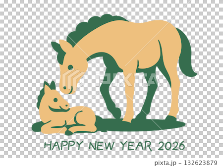 親子の馬の年賀状素材ダブルトーンイラスト 親子の馬の年賀状素材ダブルトーンイラスト 132623879