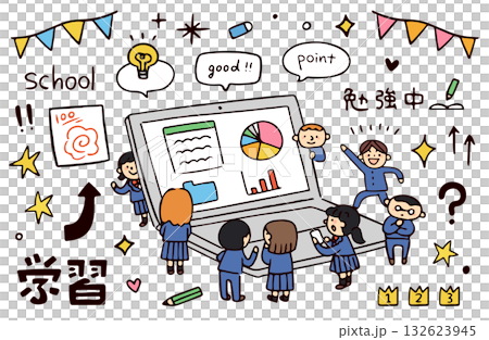 パソコンと学生たちのイラスト パソコンと学生たちのイラスト 132623945