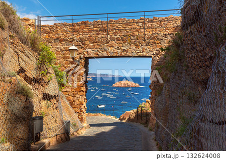 Stone archway and sea view in Tossa de Mar Spain Stone archway and sea view in Tossa de Mar Spain 132624008