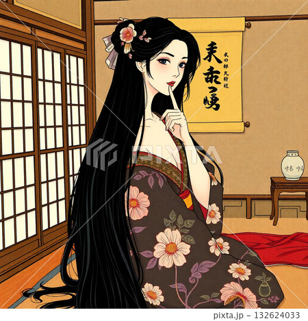 着物を着たセクシーな女性/モダン浮世絵Ukiyo-e/Hidden Beauty 132624033