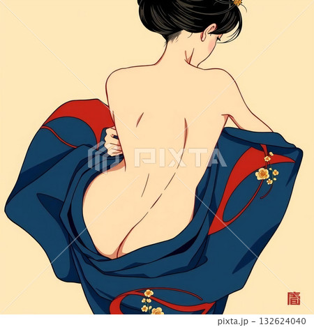 着物を着たセクシーな女性/モダン浮世絵Ukiyo-e/Hidden Beauty 132624040