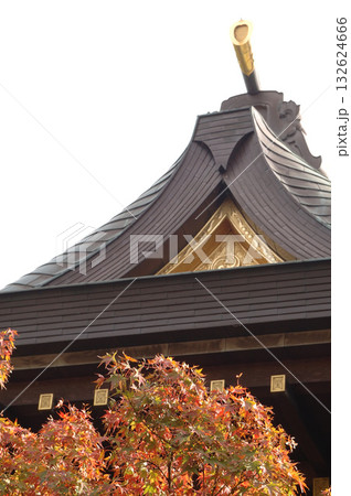 紅葉に包まれる神社 132624666
